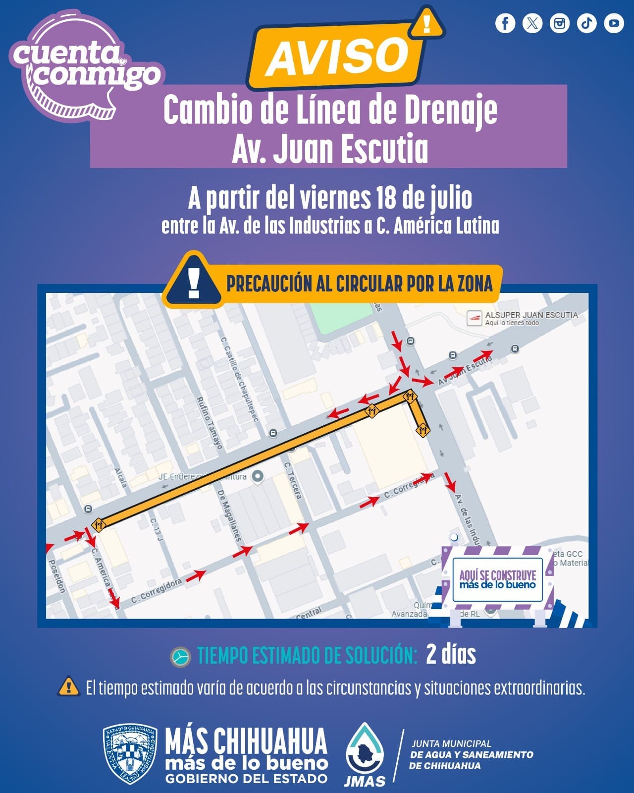 Cambiarán línea de drenaje en Industrias y Juan Escutia este viernes