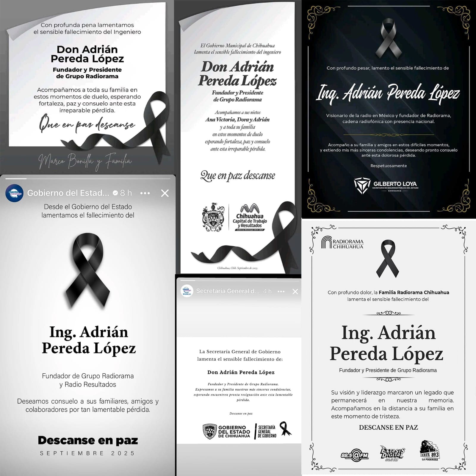 La sociedad Chihuahuense lamenta la irreparable pérdida de Don Adrián Pereda López