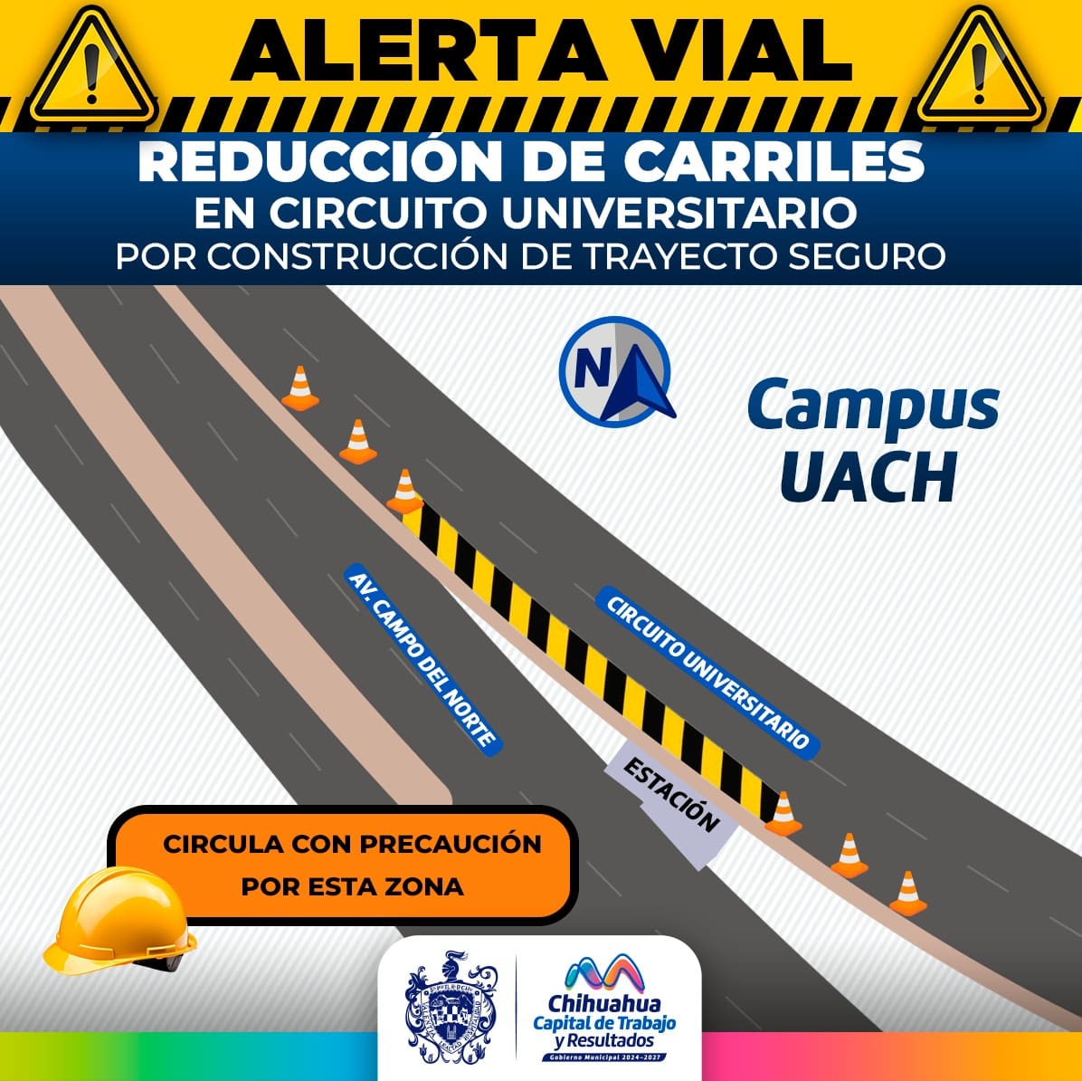 Por construcción de trayecto seguro, reducirán carriles en Circuito Universitario