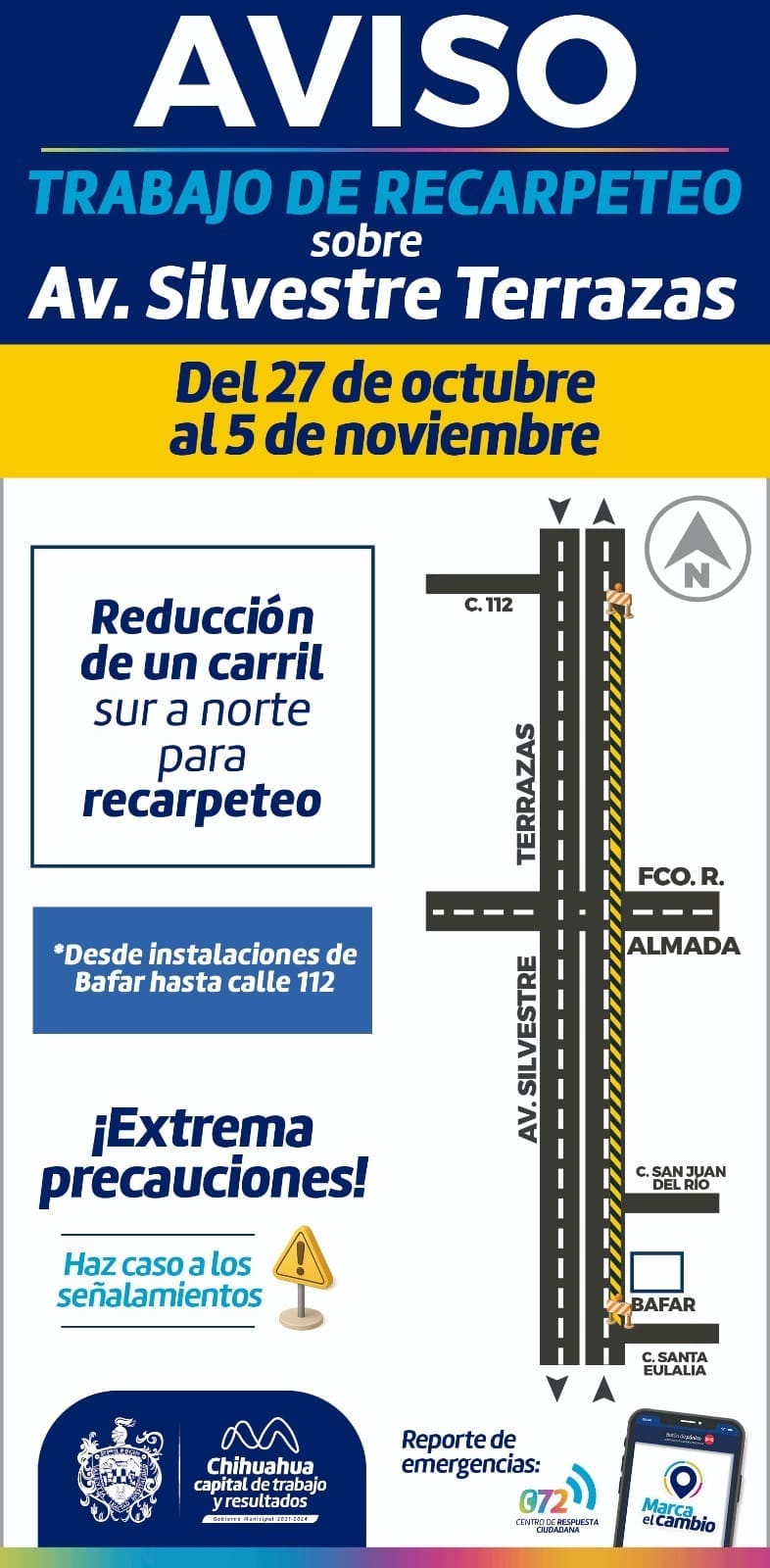 ¡Precaución! Iniciarán este lunes recarpeteo en la Silvestre Terrazas