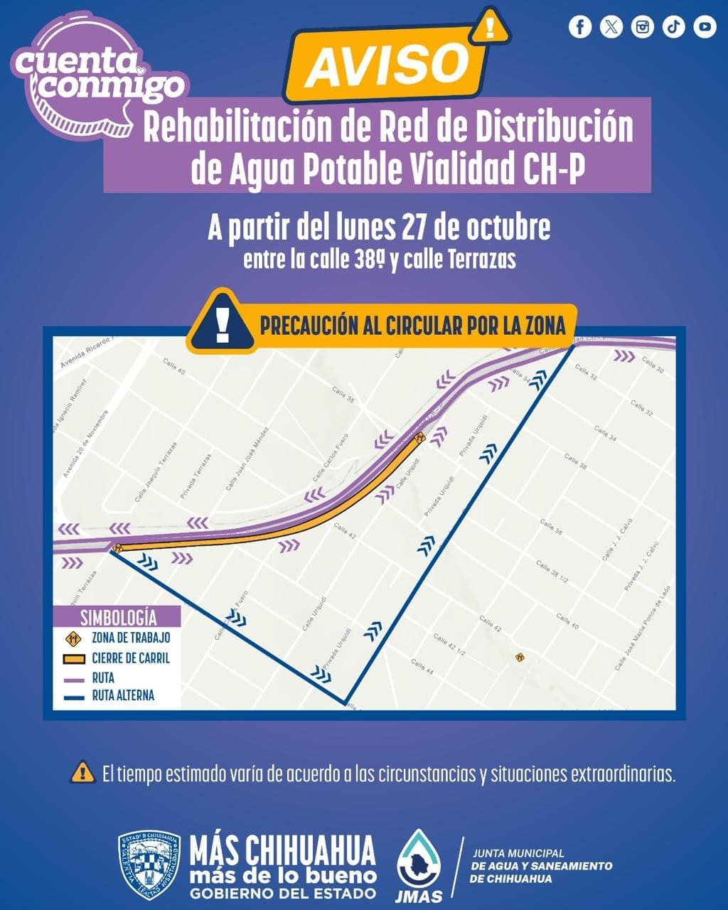 Inicia reposición de línea hidráulica en vialidad Ch-P a partir del lunes  