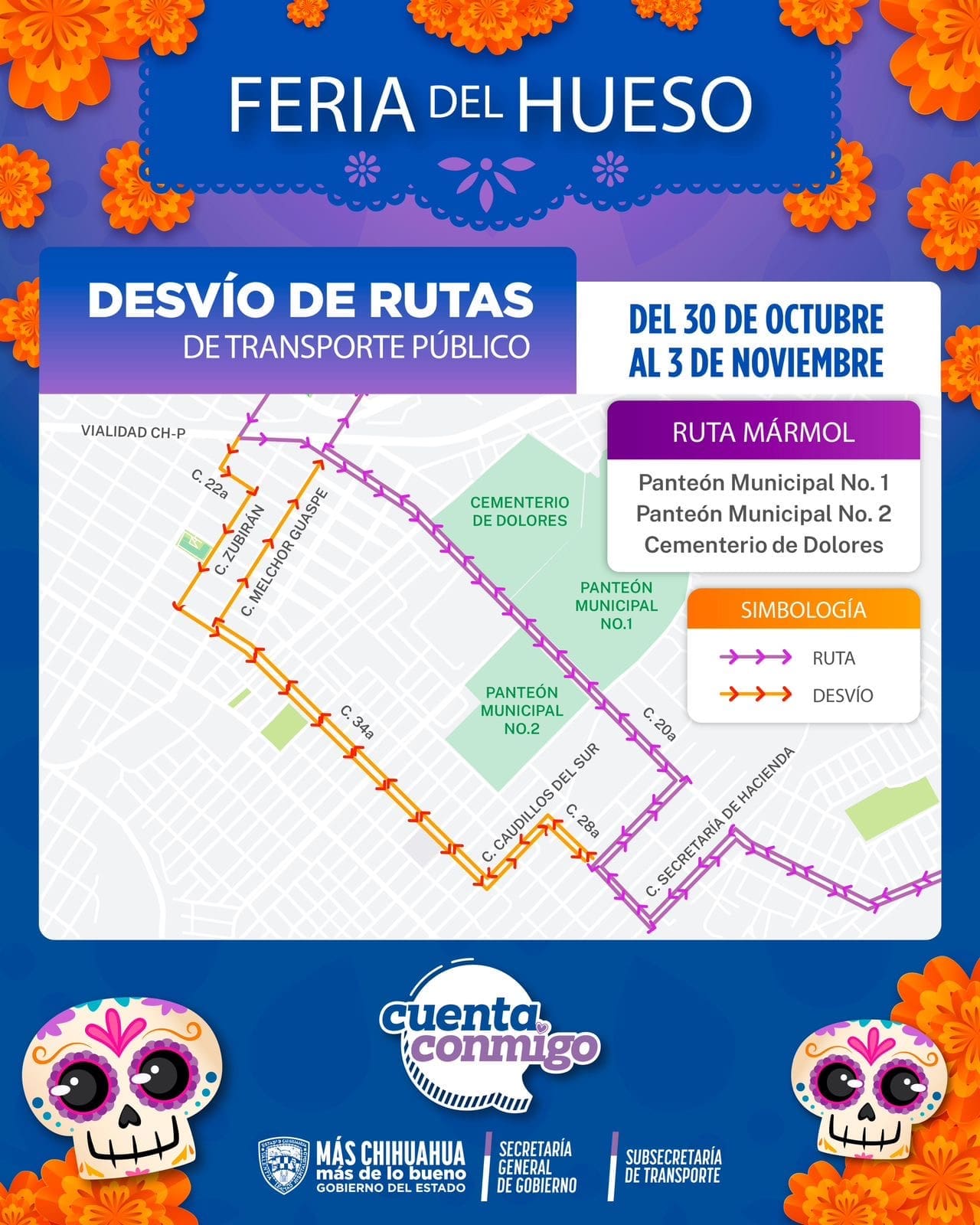 Ajustan rutas de transporte por celebración de Día de Muertos 