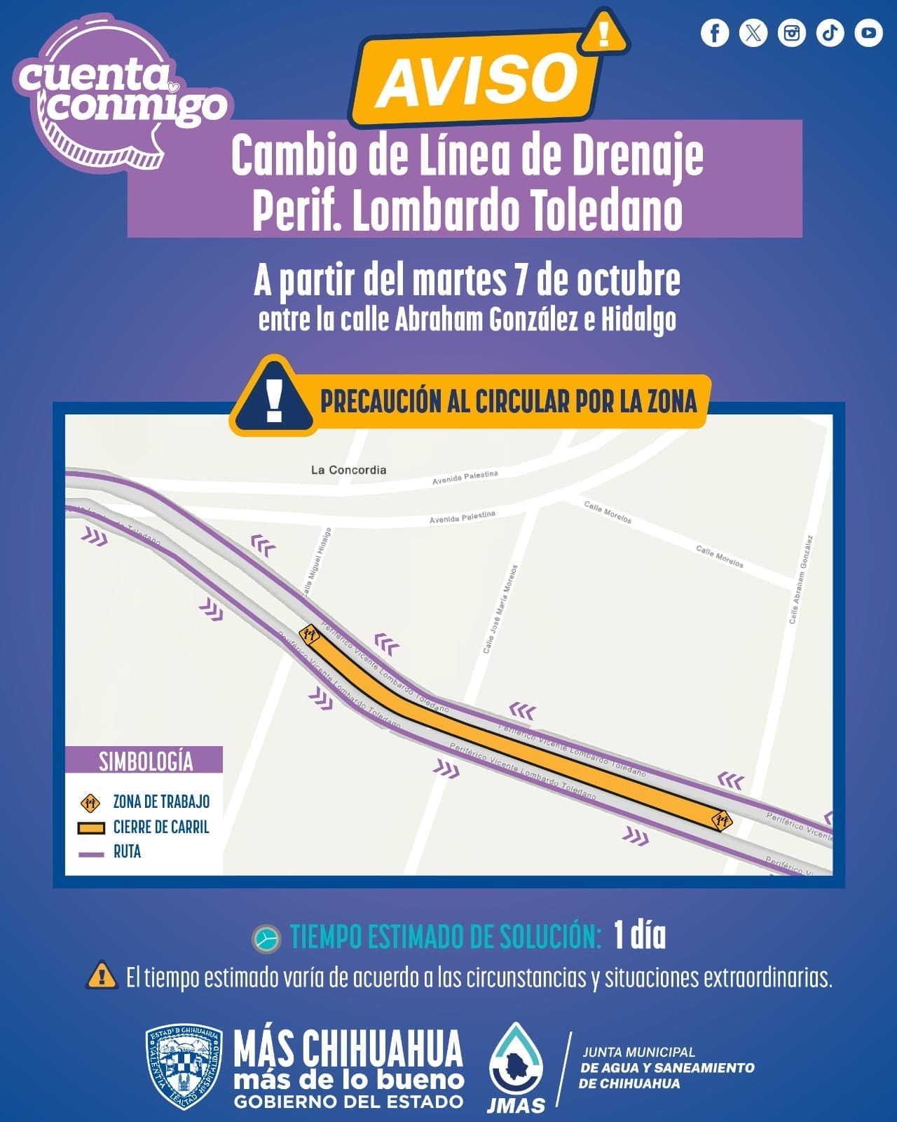 Inician reparación de línea de drenaje en Periférico Lombardo Toledano