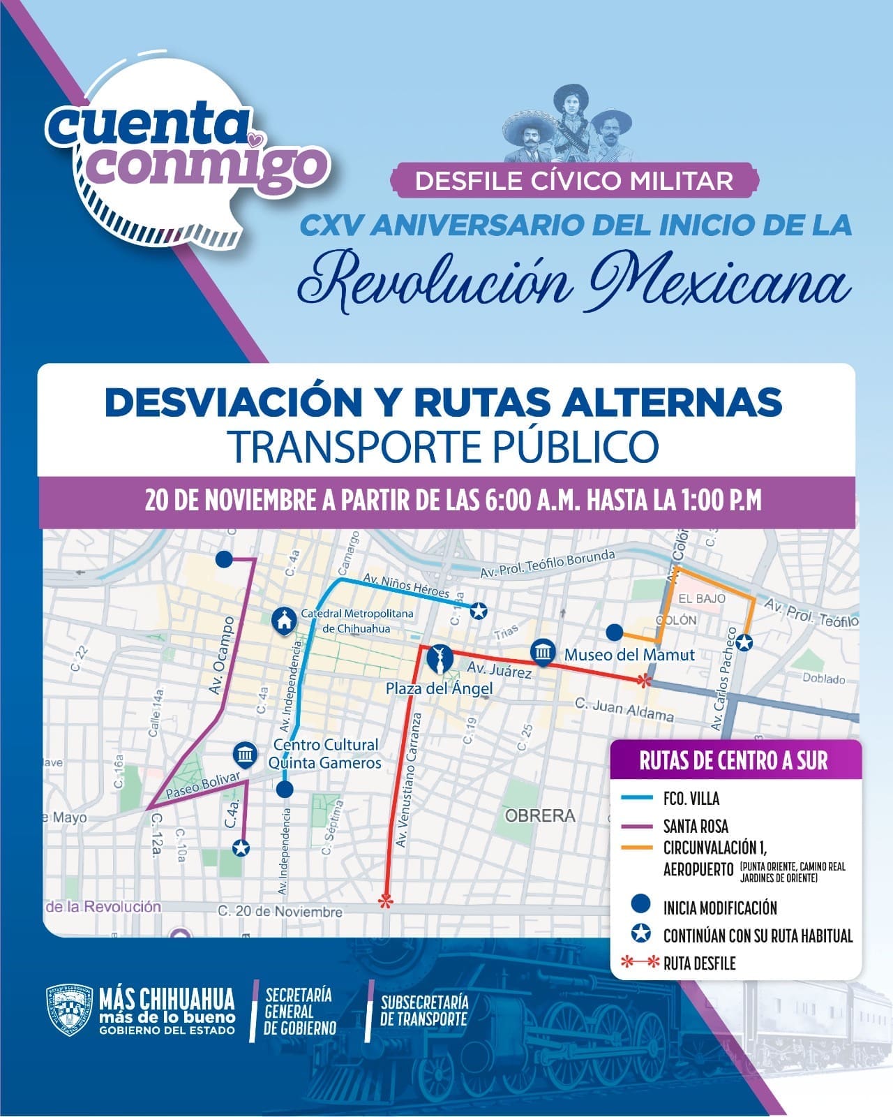 Conoce la rutas que modificarán su trayecto durante el desfile del 20 de noviembre