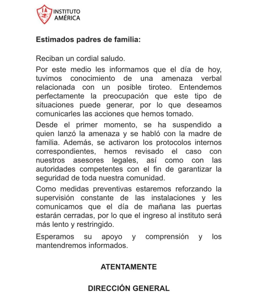 Atiende Educación al Instituto América tras amenaza de estudiante
