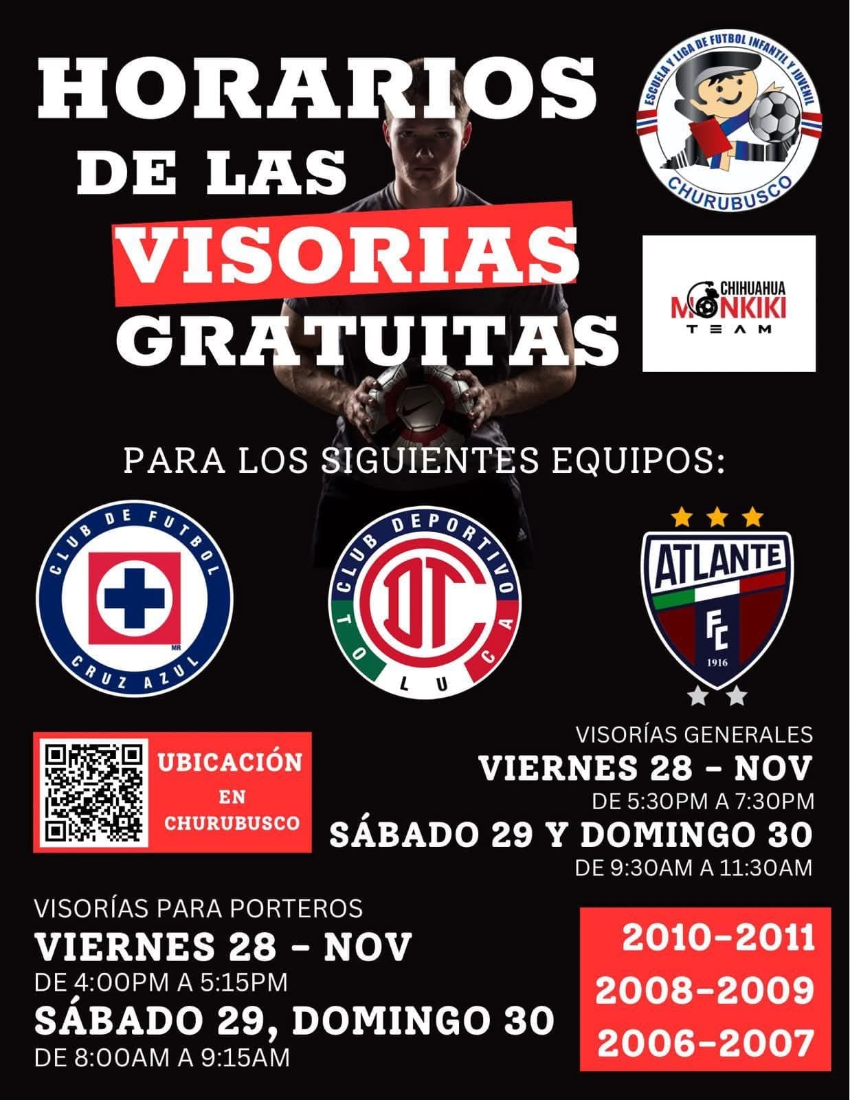 La liga Churubusco tendrán sus visorias gratuitas de futbol para los equipos de Cruz Azul, Toluca y Atlante