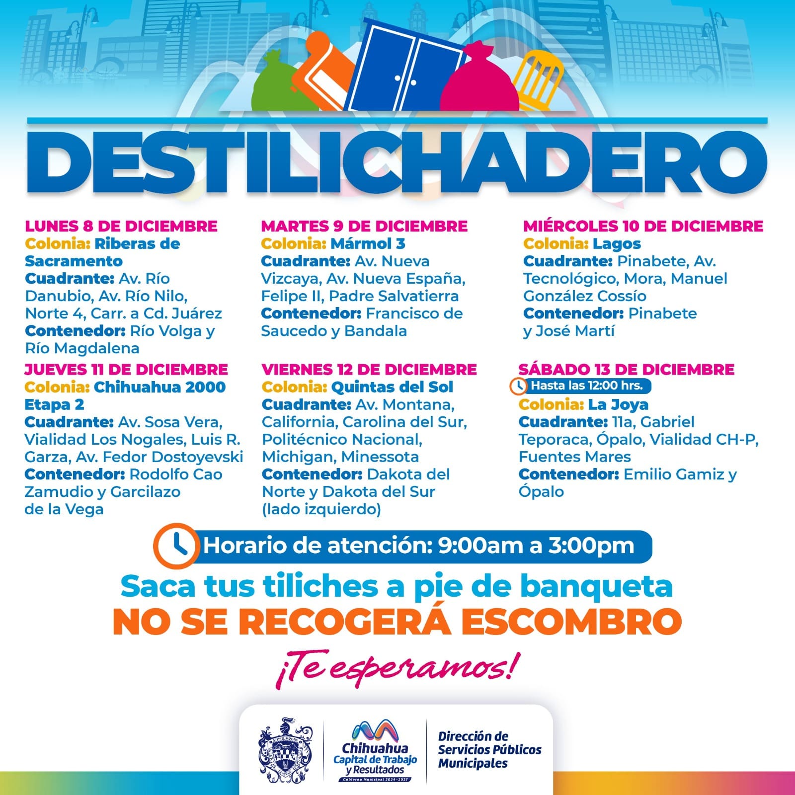 Destilichadero llegará a seis colonias de la capital del 8 al 13 de diciembre