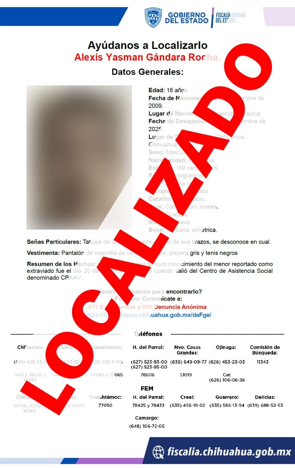 Localiza Fiscalía Zona Centro a 4 personas reportadas como ausentes