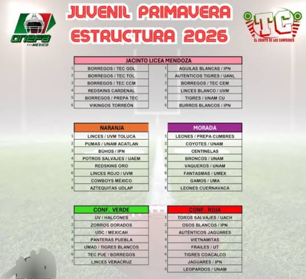 Definidas las conferencias de juvenil de primavera de la ONEFA