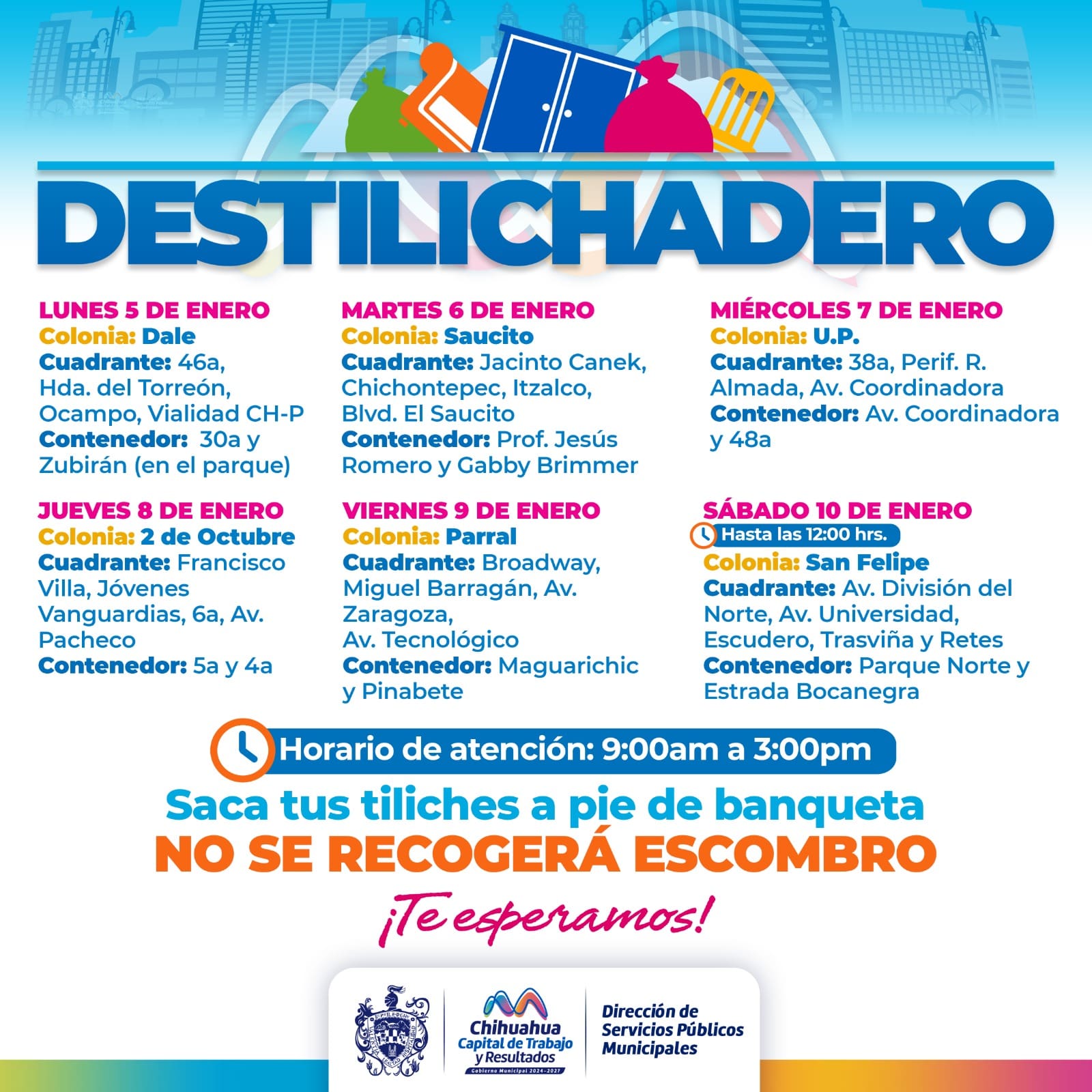 Atenderá Destilichadero 6 colonias esta próxima semana