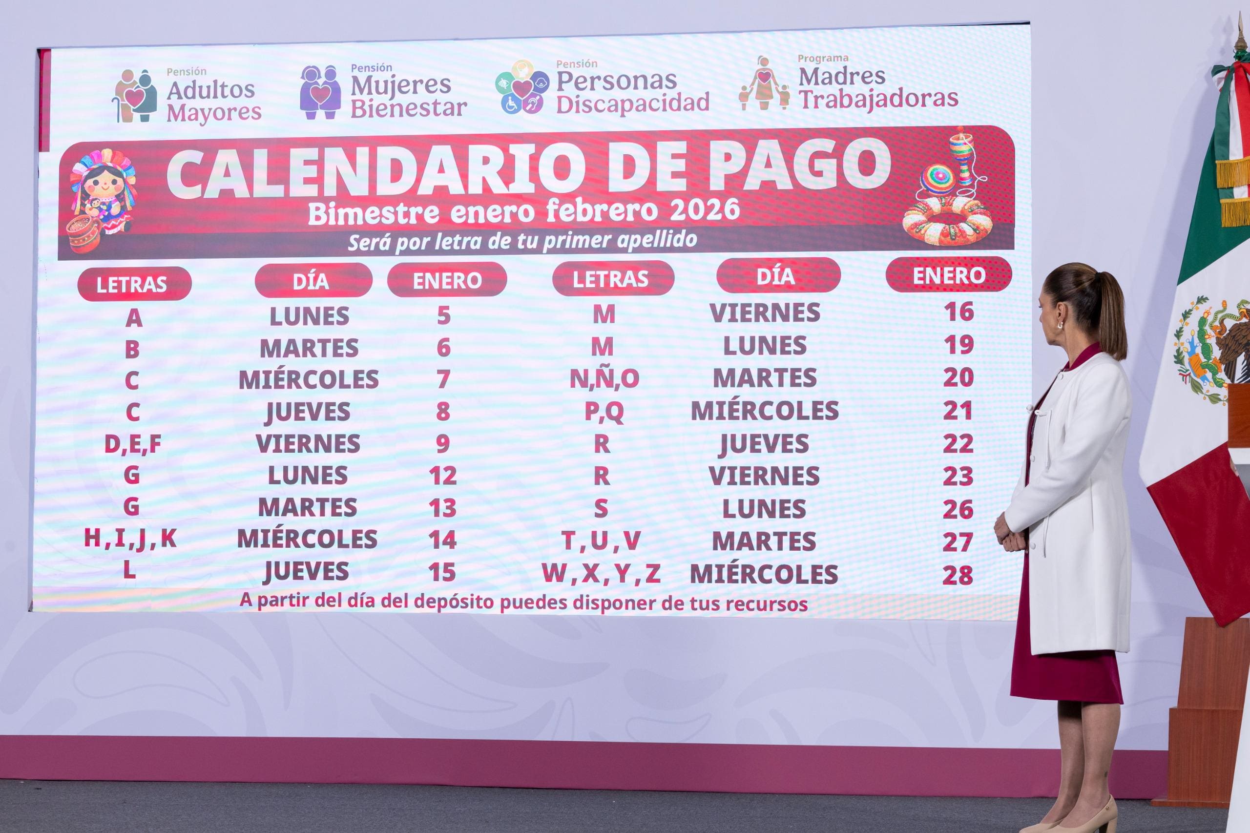 Presentan calendario de pago de pensiones de Bienestar