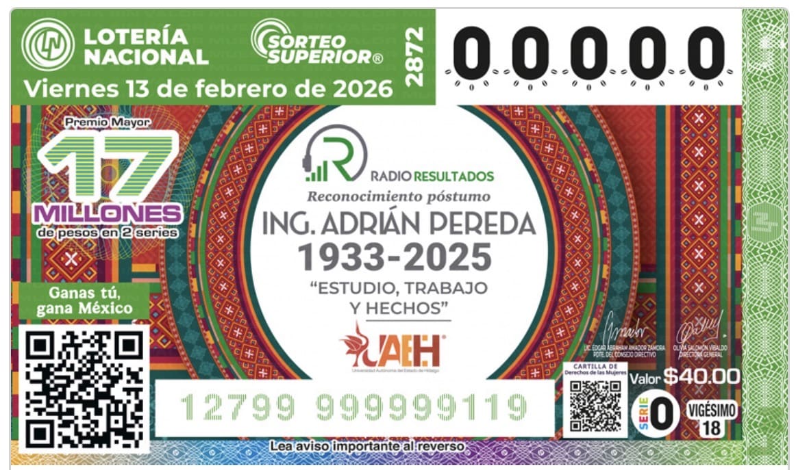 Sorteo de Lotería Nacional rinde homenaje al Ing. Adrián Pereda; cae premio mayor de 17 millones de pesos