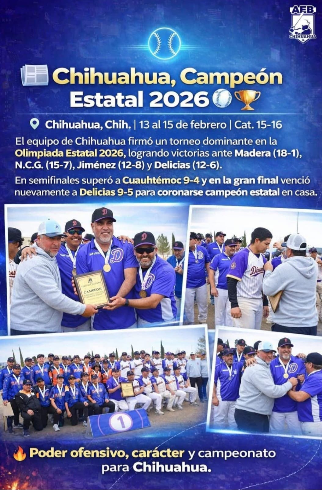 Triunfa Chihuahua en beisbol categoría 13-14 en Olimpiada Estatal