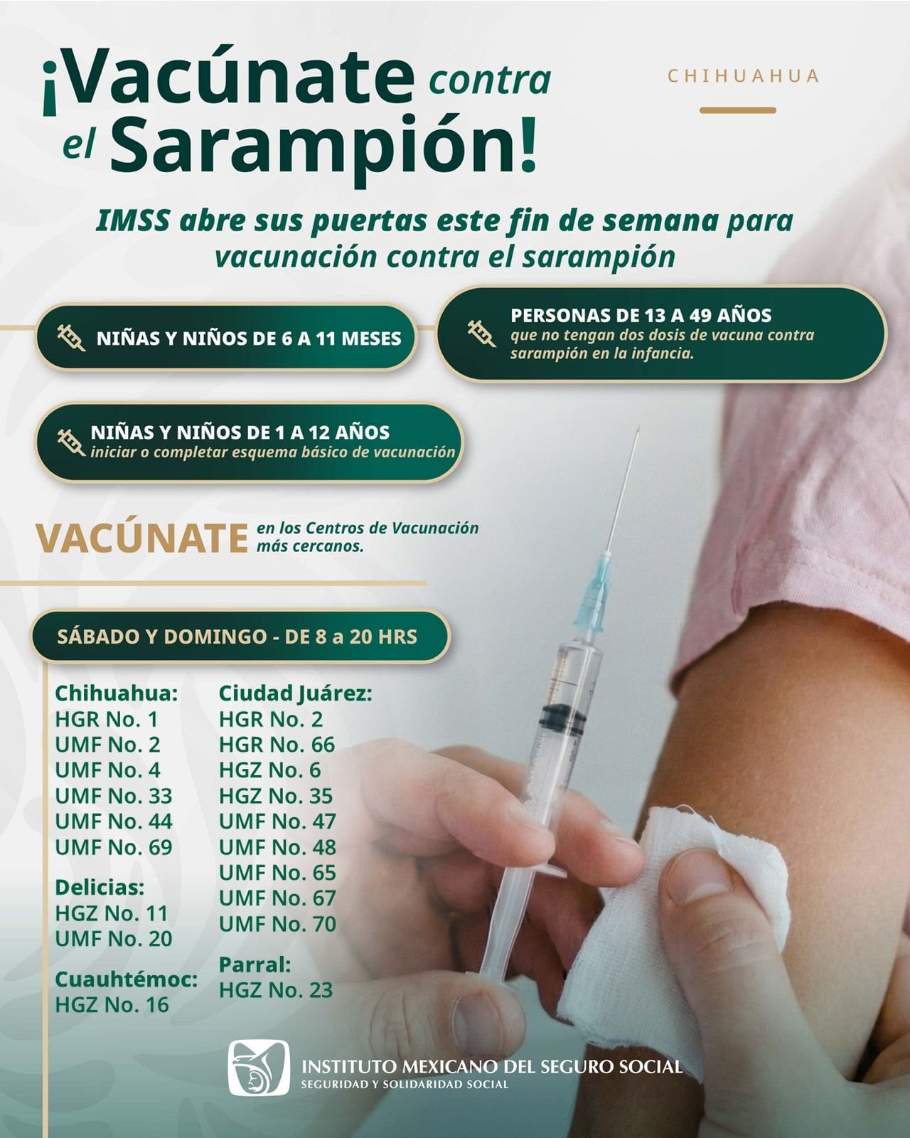 IMSS realizará jornada intensiva de vacunación contra el sarampión