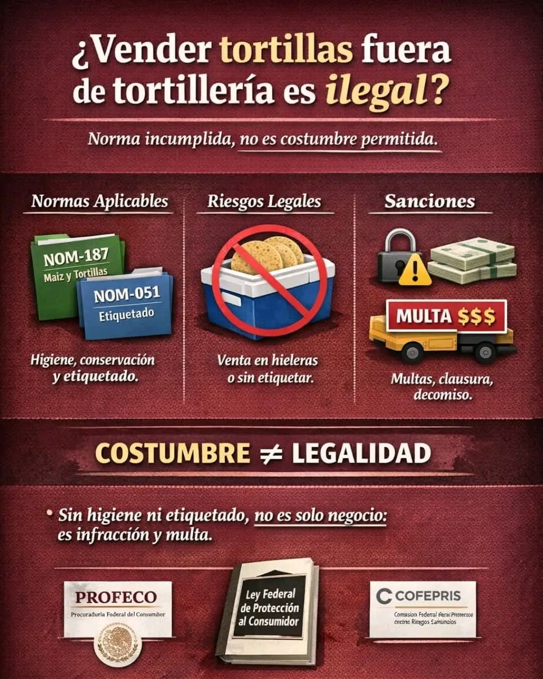 ¿Vender tortillas en una hielera o en la calle es solo una práctica común o una infracción normativa?
