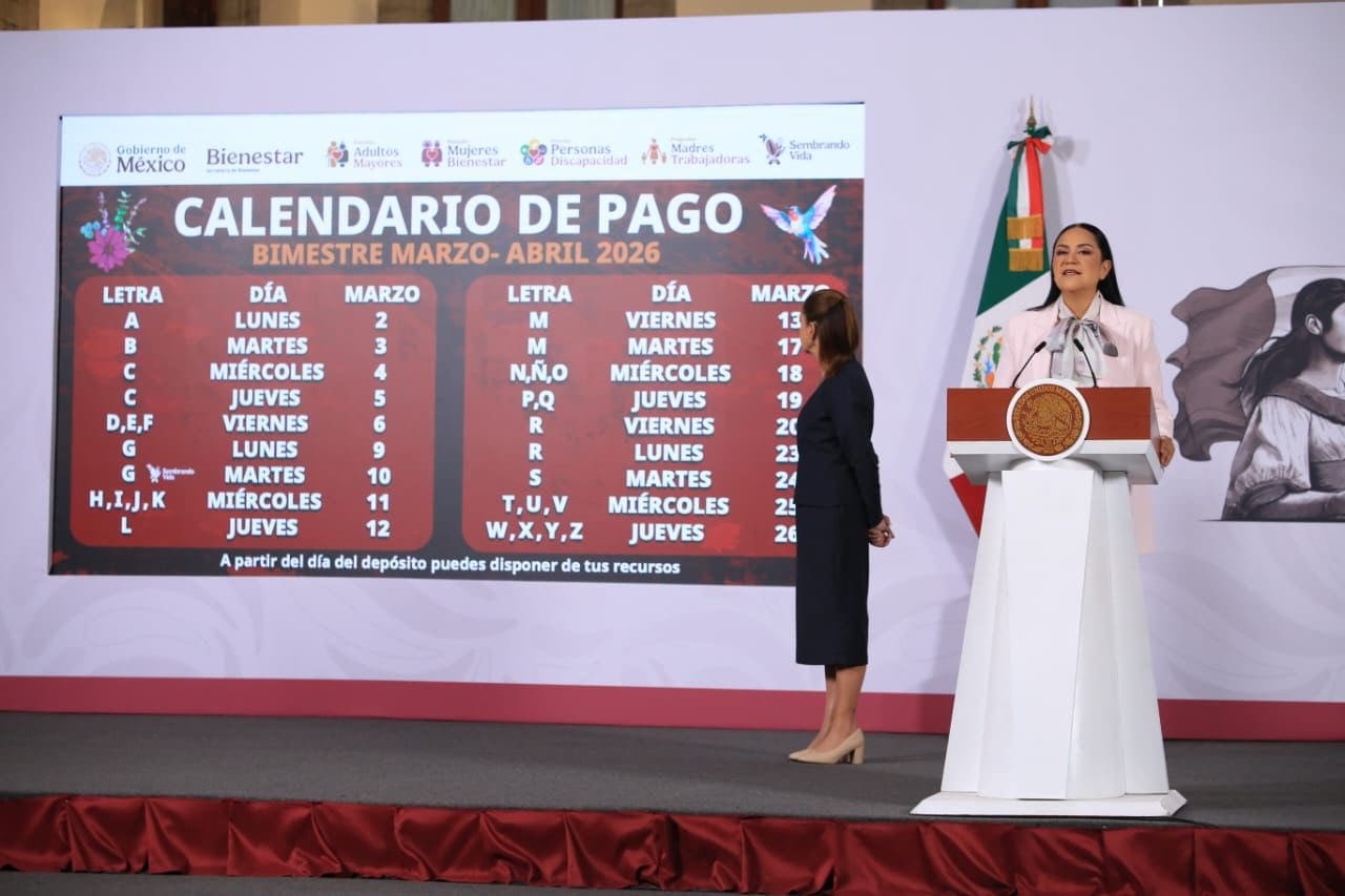 Presentan calendario de pago de pensiones de Bienestar para periodo Marzo – Abril 2026