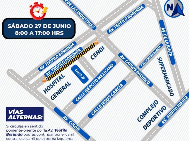 Habrá cierre parcial en la lateral de Teofilo Borunda por obras de mantenimiento