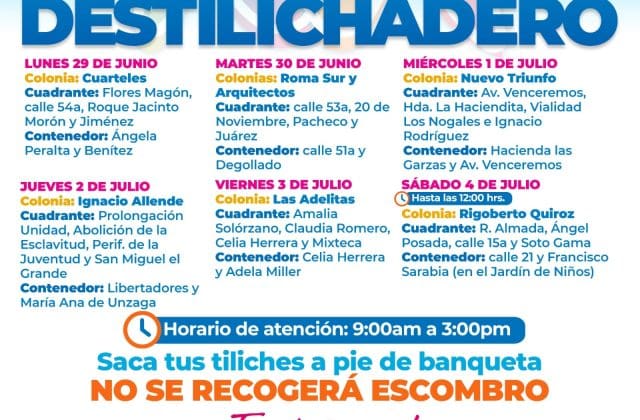 !Aprovecha! Destilichadero estará en siete colonias de la capital
