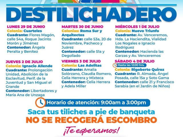 !Aprovecha! Destilichadero estará en siete colonias de la capital