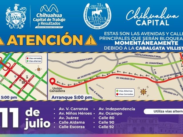 ¡Toma precauciones! Habrá cierres viales en el Centro por la Cabalgata Villista