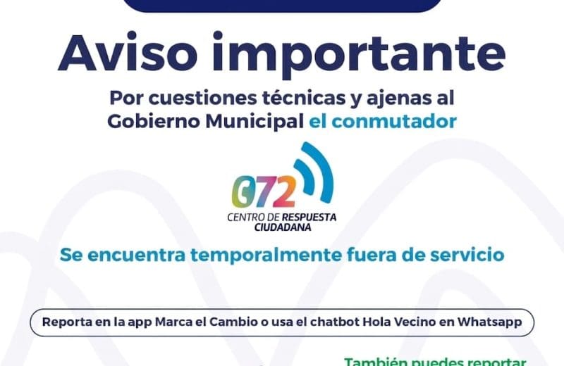 Falla eléctrica deja temporalmente fuera de servicio el conmutador 072