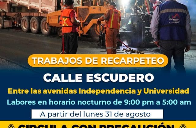 Iniciará recarpeteo nocturno en la calle Escudero este lunes