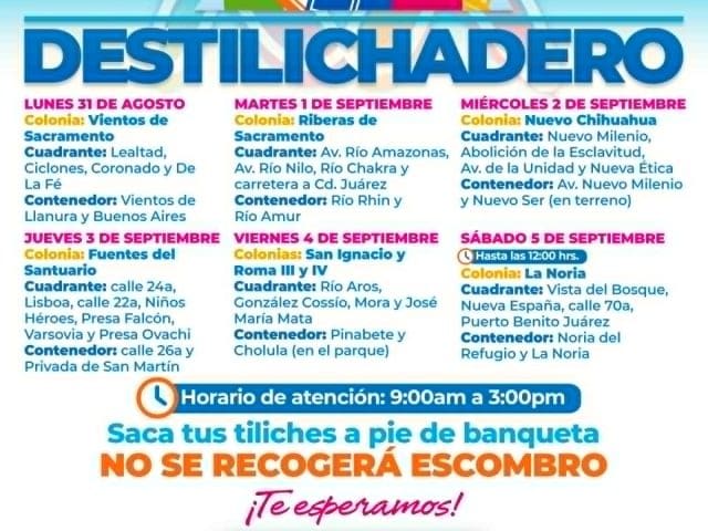 Destilichadero visitará ocho colonias de la ciudad