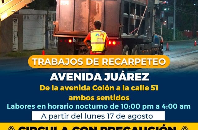 Realizarán trabajos de recarpeteo en tramo de la avenida Juárez