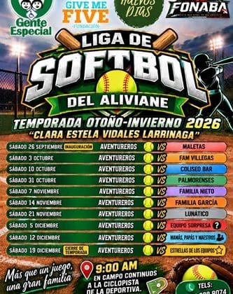 Durante 10 sábados se llevará a cabo la Liga de Softbol del Aliviane Otoño – Invierno