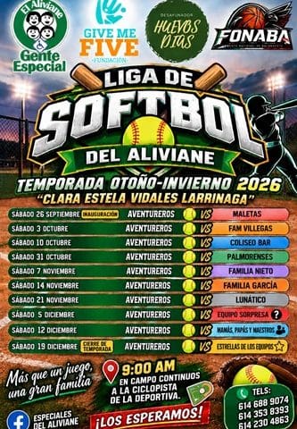 Durante 10 sábados se llevará a cabo la Liga de Softbol del Aliviane Otoño – Invierno
