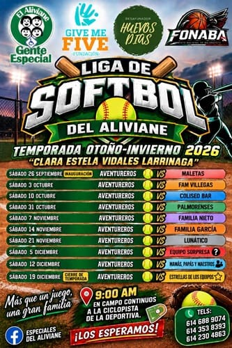Durante 10 sábados se llevará a cabo la Liga de Softbol del Aliviane Otoño – Invierno