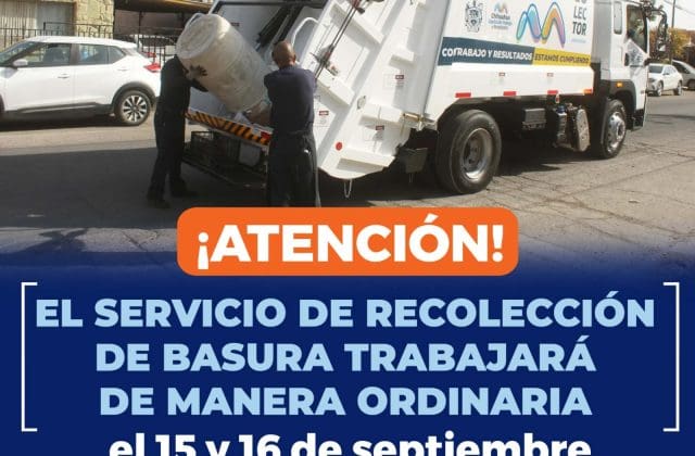 Recolección de basura operará con normalidad el 15 y 16 de septiembre
