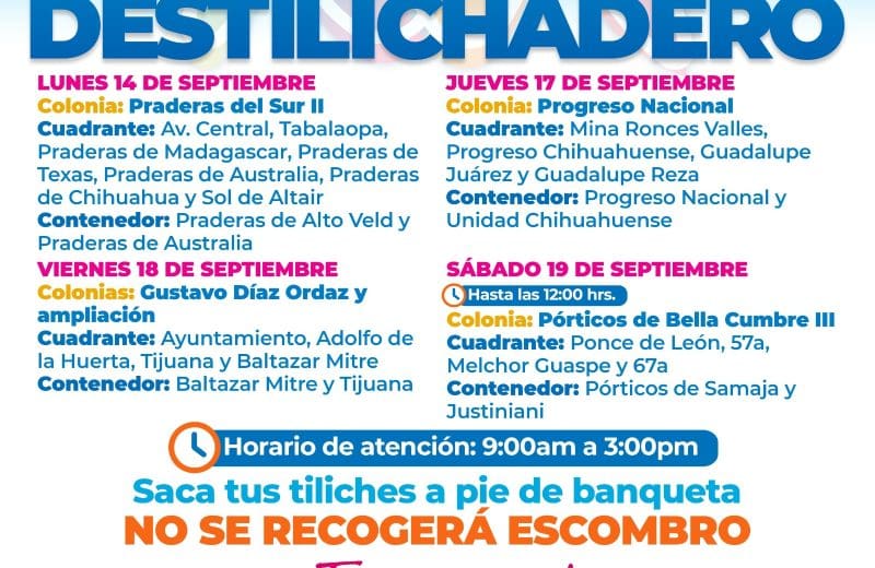 Destilichadero recorrerá cuatro colonias de Chihuahua la próxima semana