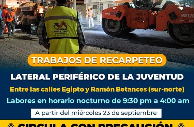 ¡Alerta Vial! Realizará Municipio recarpeteo nocturno en lateral del periférico de la juventud
