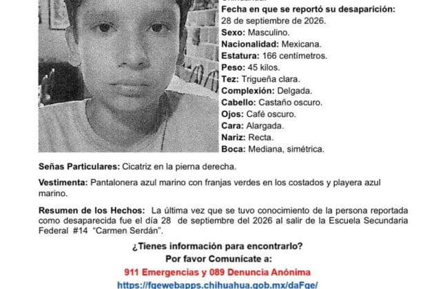 Desaparece estudiante de la Secundaria federal 14