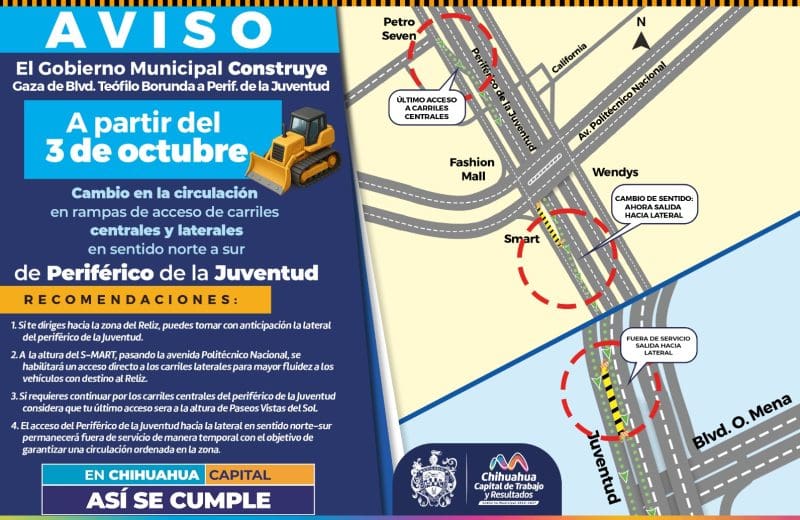 Hoy modifican accesos del Periférico de la Juventud por obras de la gaza