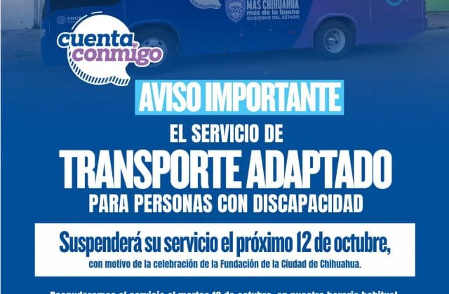 Suspenderán este lunes el Transporte Adaptado en Chihuahua