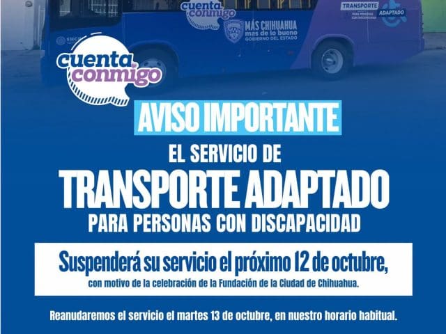 Suspenderán este lunes el Transporte Adaptado en Chihuahua