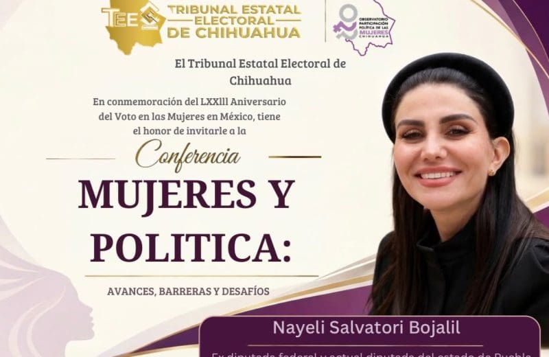 Invita TEE a conferencia sobre mujeres en la política con Nay Salvatori